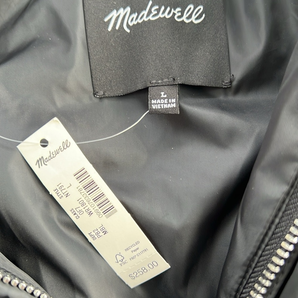 Madewell NWT Bomber Puffer Jacket Black - Picture 9 of 9